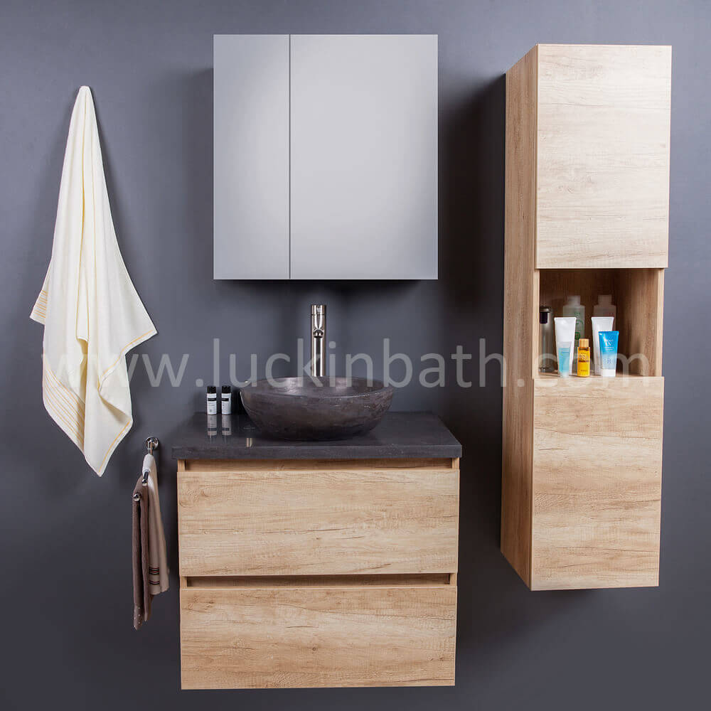 Cabinet de la salle de bain de Luckenbach en bois 70 avec évier "Pearl"