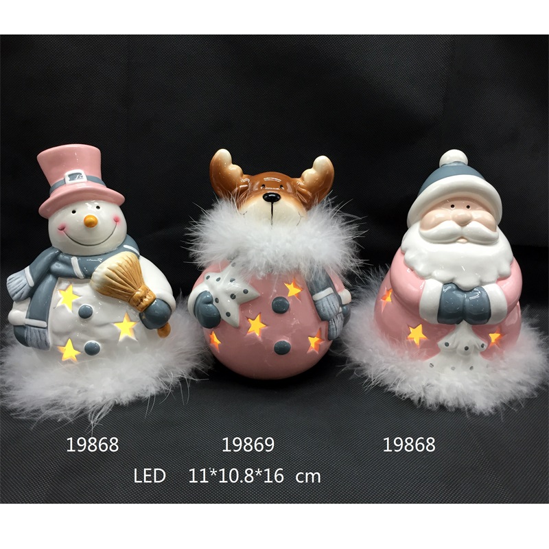 Céramique Santa et Snowman et cerf avec LED et plume, couleur de la mode
