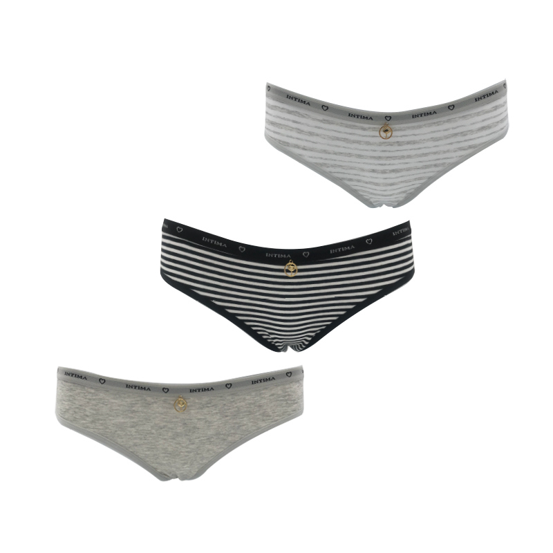 LS-102 slips dames en coton étiré avec ceinture Jacquard, gris mel + rayures teintées de fil