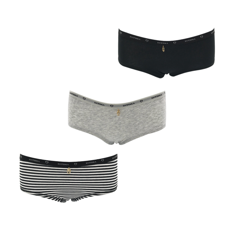 LS-103 hipster dames en coton étiré avec ceinture Jacquard, noire + gris mélangé + rayures teintes au fil