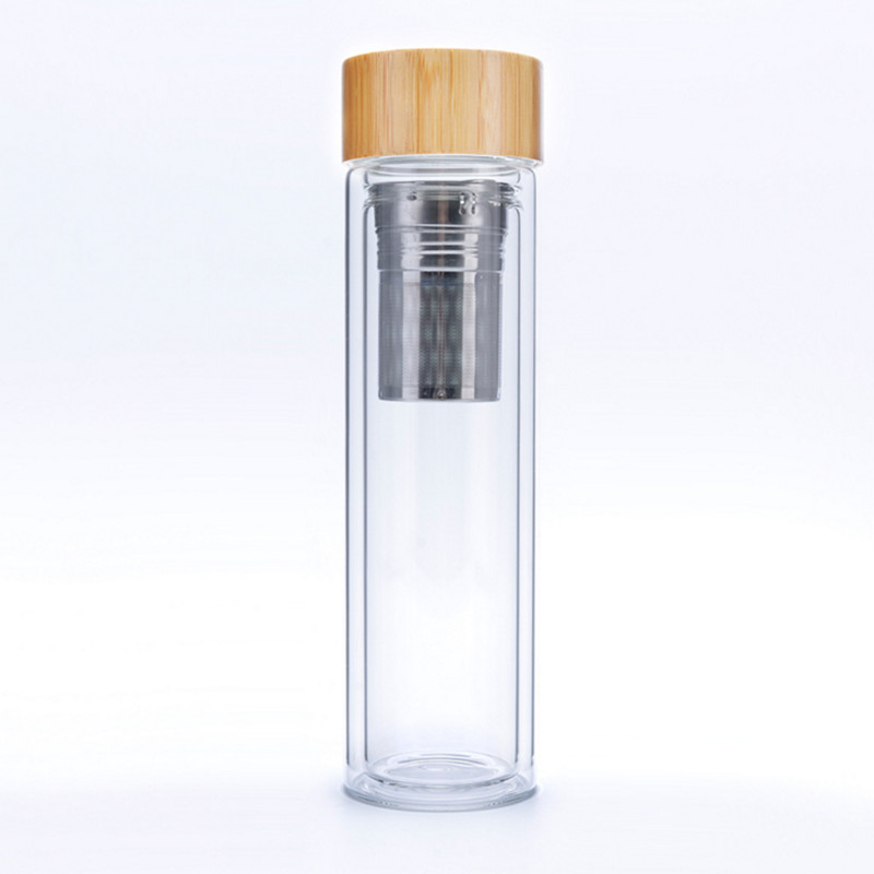 Bouteille d'eau en verre personnalisée de 450 ml avec bouchon en bambou