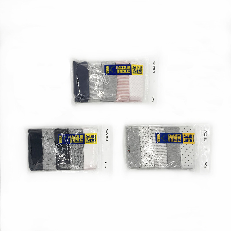 LS-106 Mme Slips en coton doux avec bande élastique de fantaisie, solide + imprimé, 5 paquets
