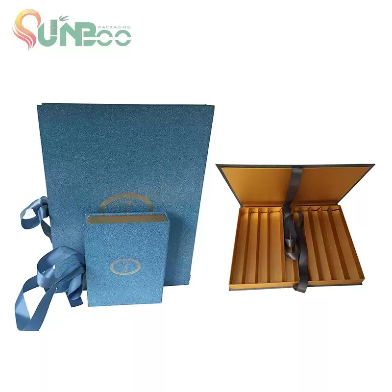 Boîte à chocolat de couleur bleue mignonne avec belle ruban-sp-box053