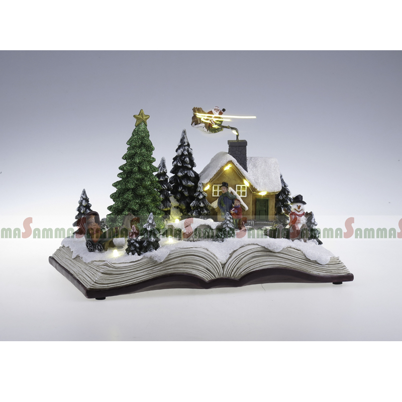 Livre ouvert Scène de Noël, Tourner l'arbre et Santa Sleigh, LED allumé