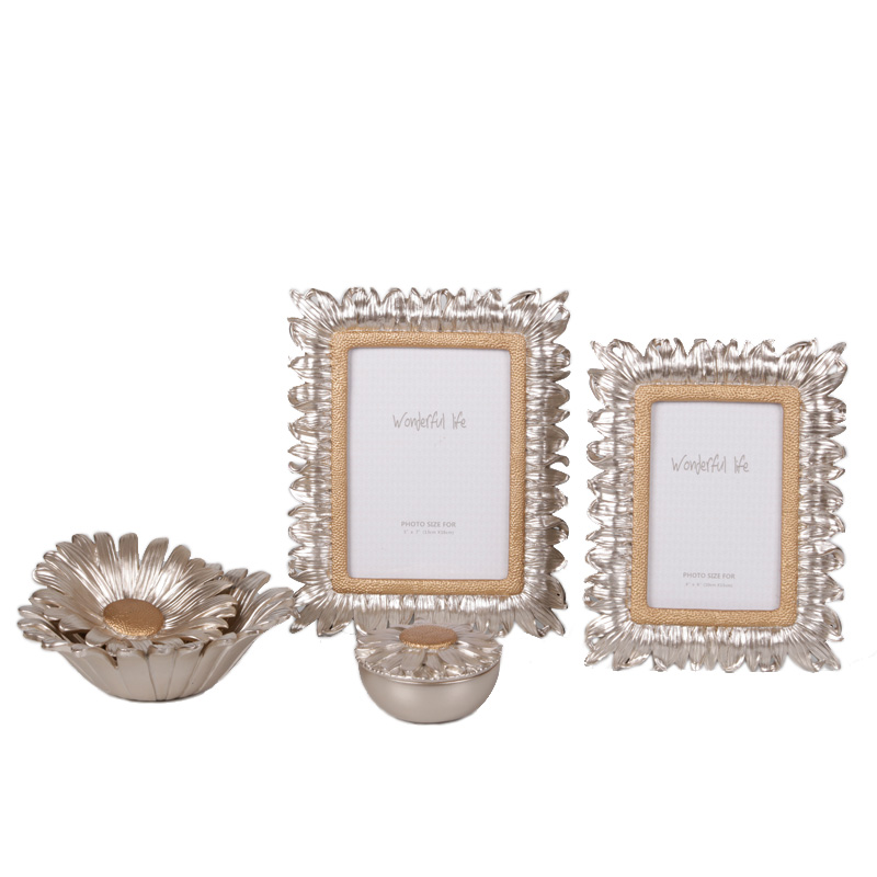 Cadre photo de tournesol en résine avec boîte à bijoux et plateau pour décoration intérieure