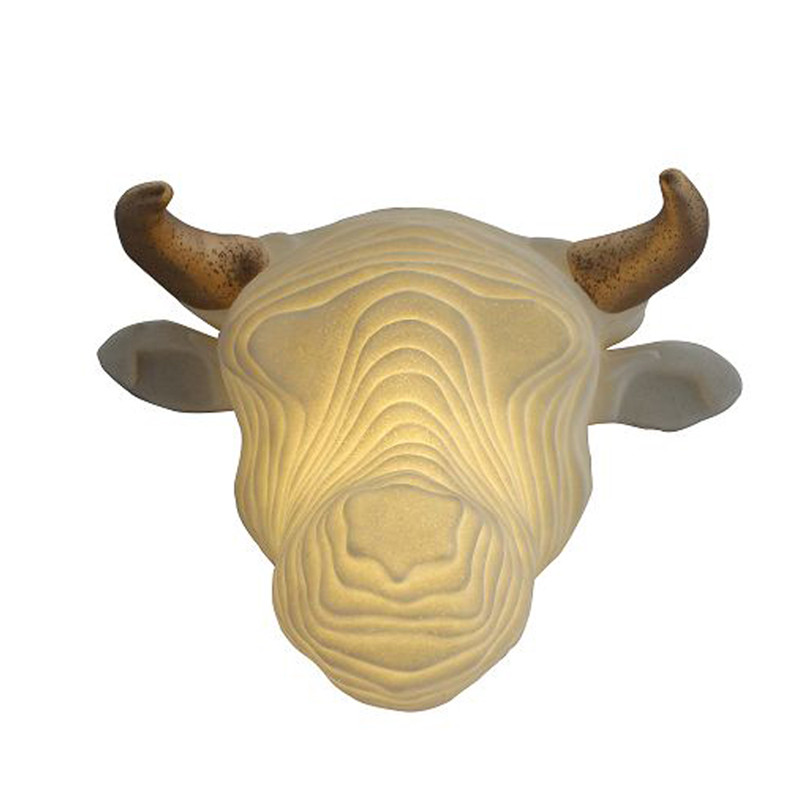 Sculpture murale de grès à tête de vache en couches Lumière LED