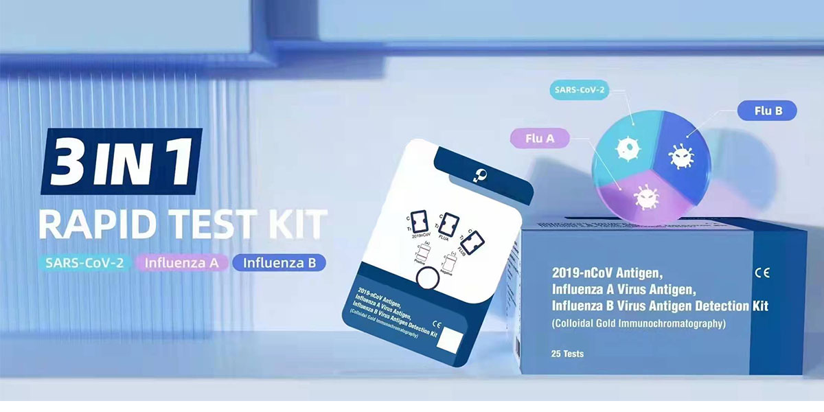 Kit de test rapide 3 en 1, antigène 2019-nCoV, antigène du virus de la grippe A, kit de détection de l'antigène du virus de la grippe B (immunochromatographie à l'or colloïdal))