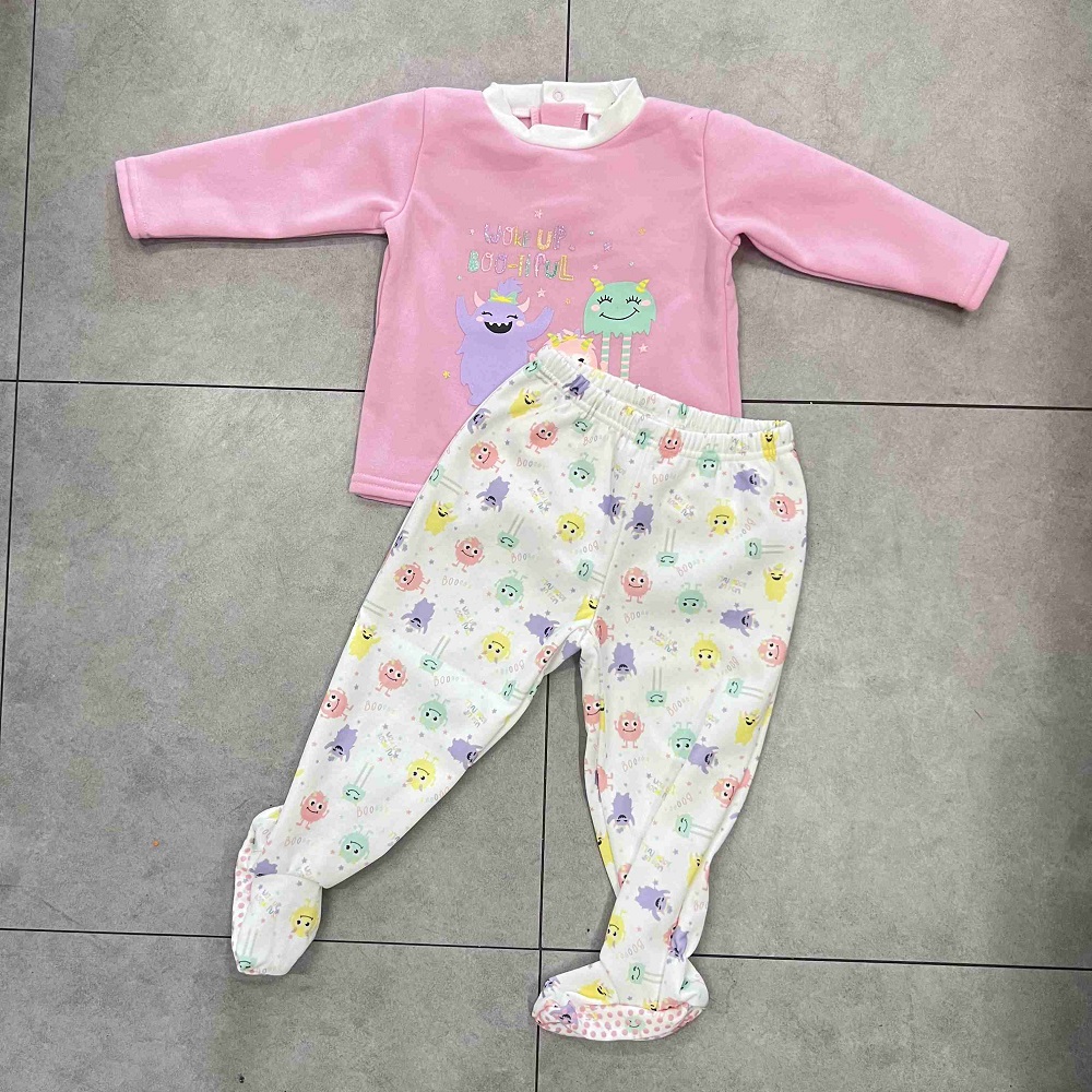 Pyjama deux pièces à manches longues et semelle antidérapante, vêtements de nuit prêts à l'emploi pour bébé, en plastique avec motif imprimé argenté sur le dessus