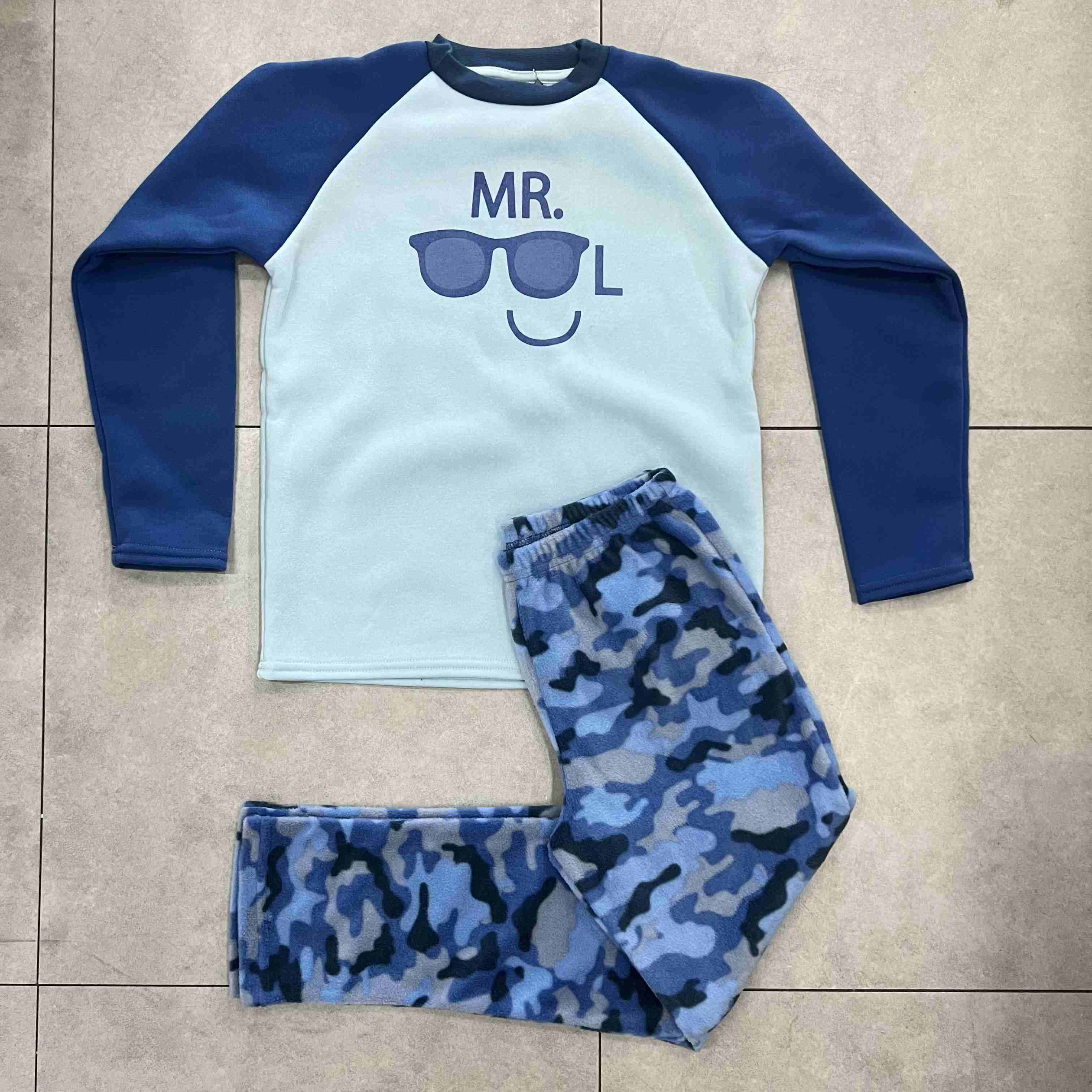 Vêtements de nuit prêts à l'emploi pour garçon, 2 pièces, haut de pyjama en flanelle et pantalon imprimé à poteaux