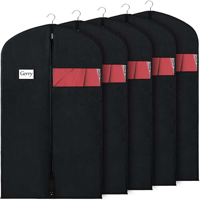 Housse de costume à fermeture éclair noire, non tissée personnalisée, disponible en boutique, sac à vêtements en organza avec fenêtre transparente, sac de costume