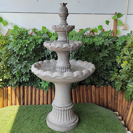 Belle décoration de jardin bon marché en résine, fontaines d'eau de paysage à 3 niveaux pour la décoration de la maison et du jardin, vente en gros