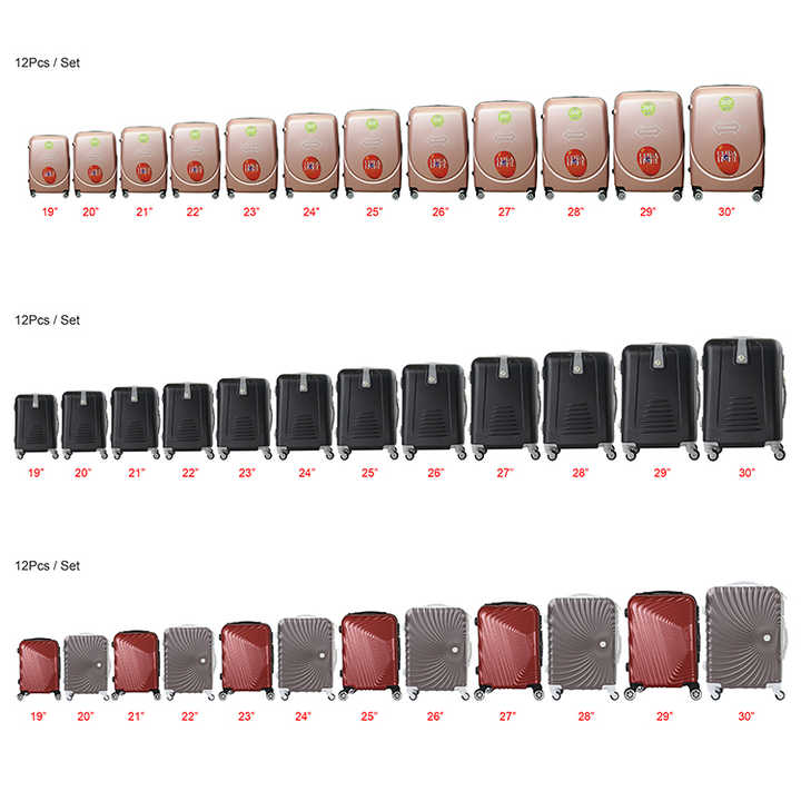Ensembles de bagages à coque rigide en ABS fabriqués semi-finis avec bagages de 12 pièces