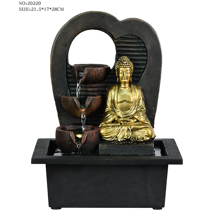 Usine directe pour divers styles fontaine d'eau de bouddha religieux de table en résine pour la décoration intérieure