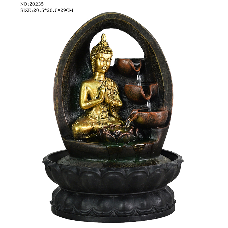 Fontaine d'eau religieuse de bouddha de couleur dorée de table en résine pour la décoration intérieure