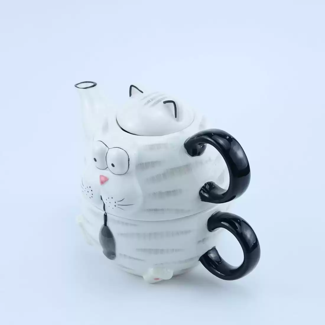 Artistic Ceramic Coffee Pot with Cat-Inspired Design